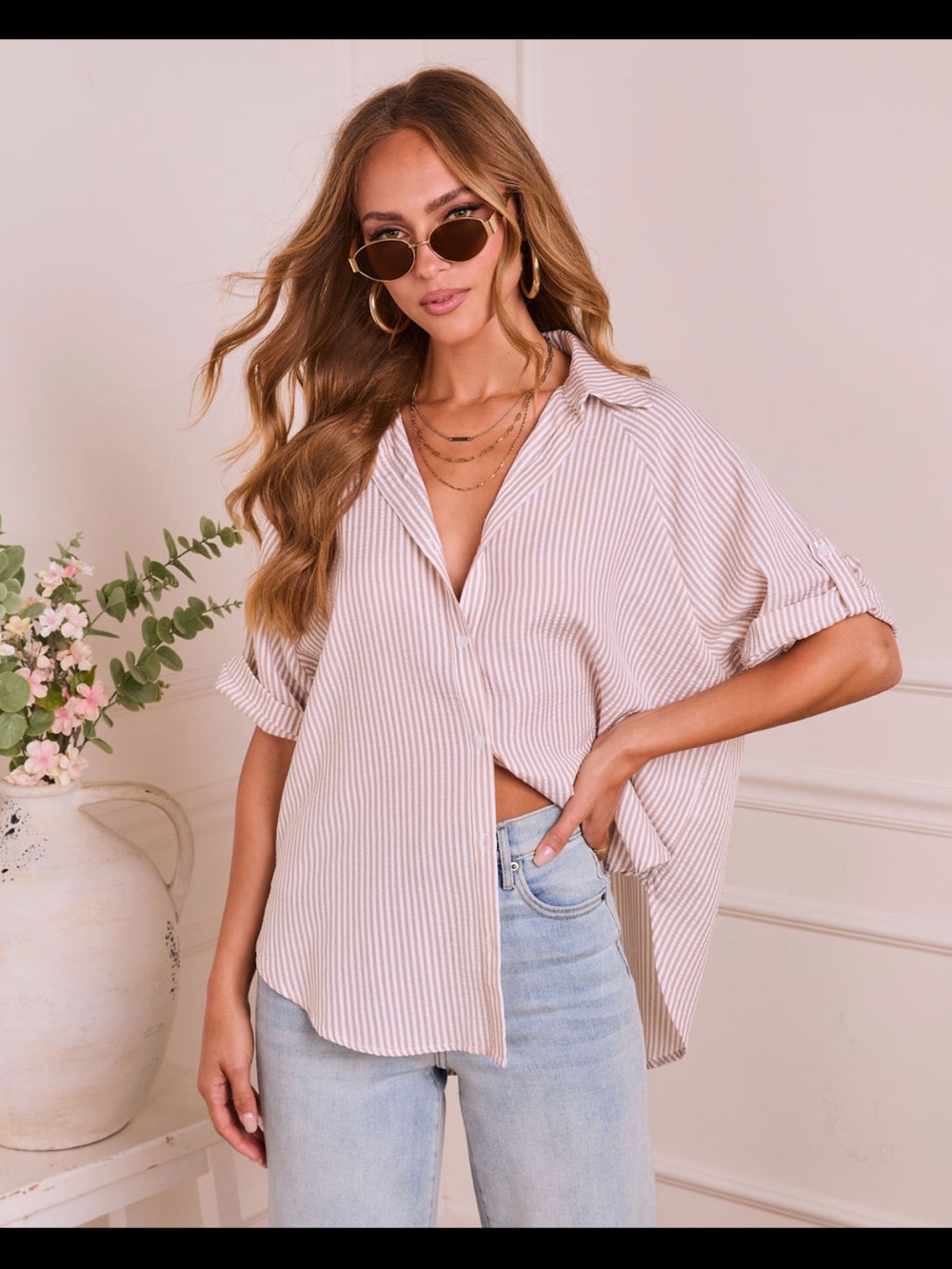 Vici Daylight essence striped button down top